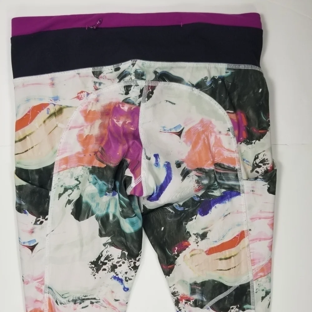 Lululemon Sz 6 Leggings Ruched Side Pockets Floral Full Length